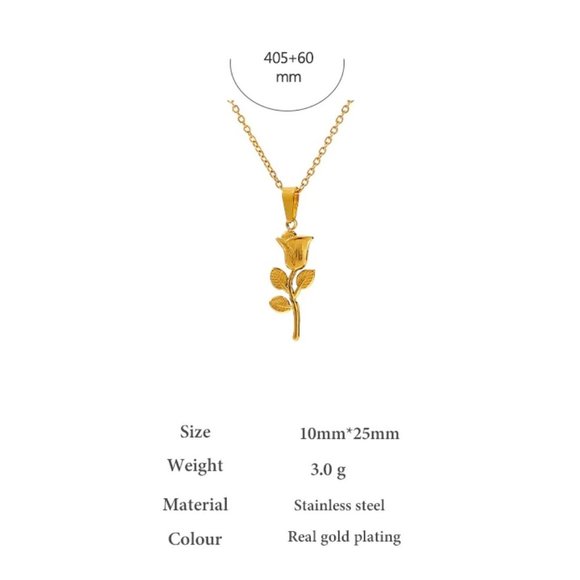 New 18K Gold Plated Rose Flower Leaf Necklace - Picture 3 of 7
